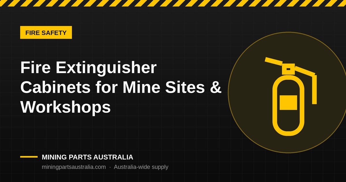 Weather-resistant fire extinguisher cabinet on a mine site workshop wall – Mining Parts Australia